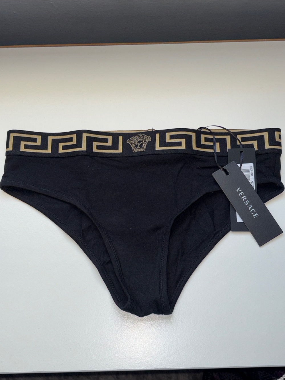 Versace Black with Gold Greca Medusa Bikini Briefs